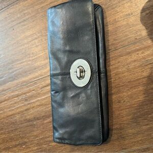 Coach Black Leather Wristlet with Silver Accents